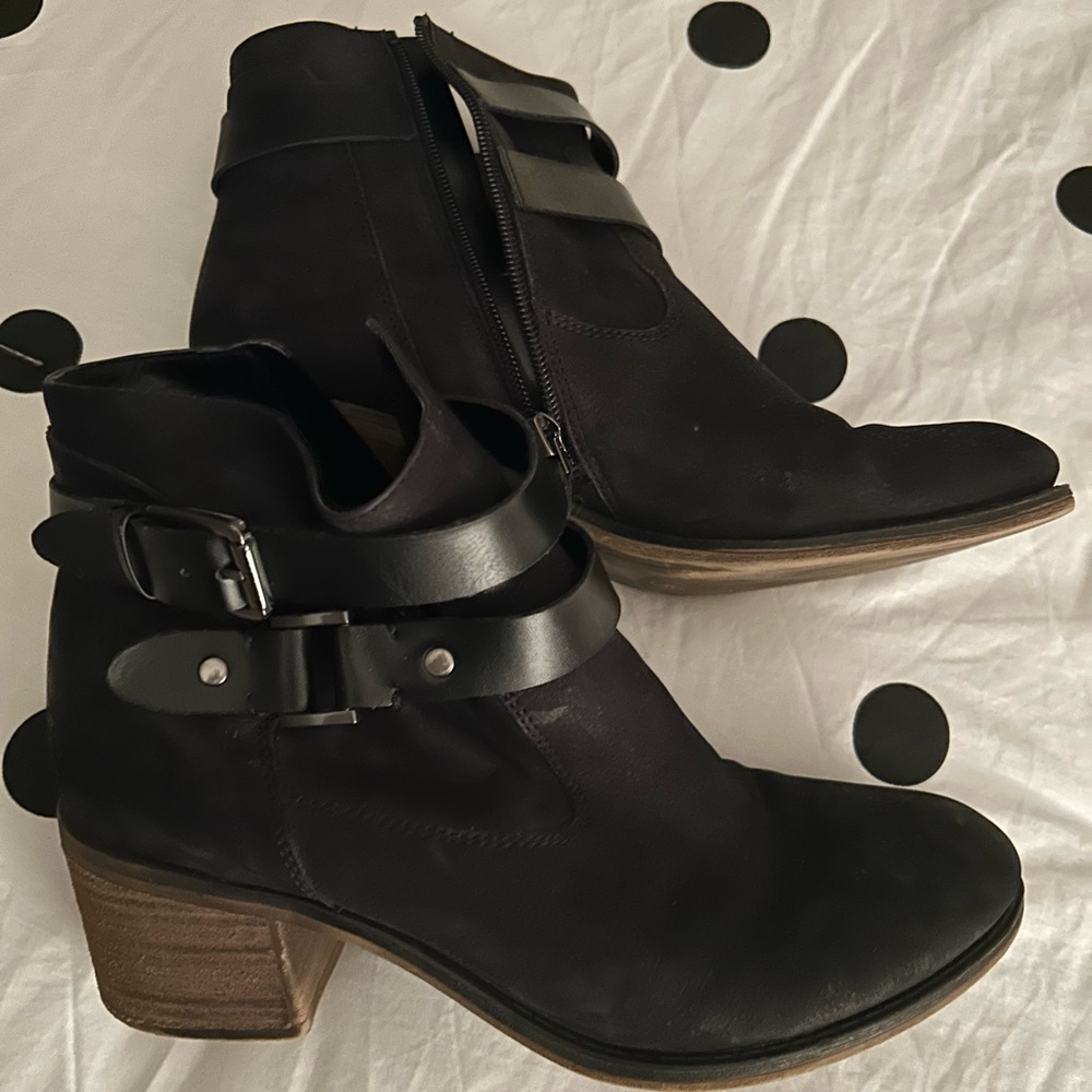 Franco Sarto Black Suede Ankle Boots with Buckle Straps, 9